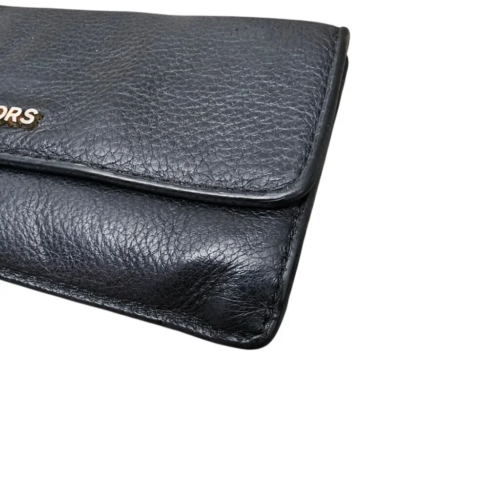 Michael Kors Jet Set Soft Pebbled Leather Travel Large Black Flat Wallet